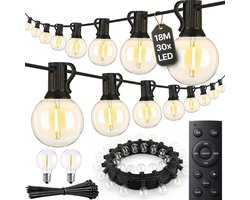 Aurae Buitenverlichting 30 LED - 18 m - Lichtsnoer Buiten en Binnen - Prikkabel met Afstandsbediening - Dimfunctie - Timer - Lichtslinger - Sfeerverlichting - Kerstverlichting