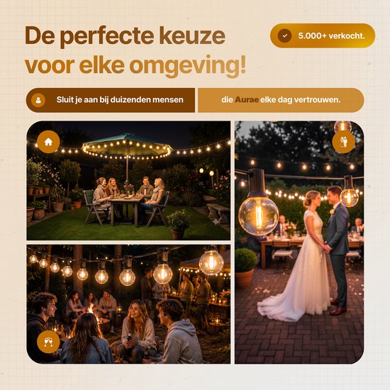 Aurae Buitenverlichting 30 LED - 18 m - Lichtsnoer Buiten en Binnen - IP44 - Prikkabel met Afstandsbediening - Dimfunctie - Timer - Lichtslinger - Sfeerverlichting