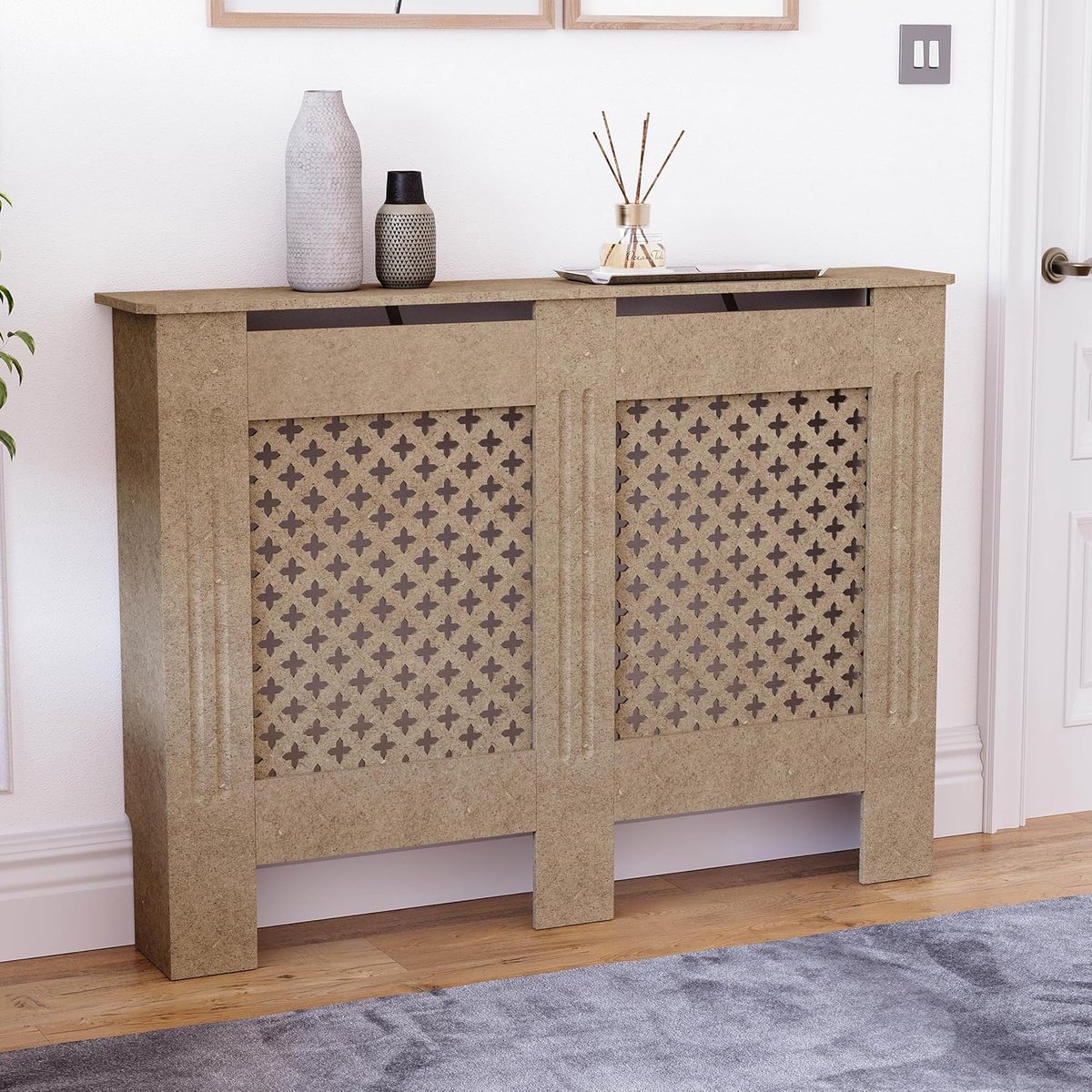 Radiatorcover Medium - Onbehandeld MDF - Traditioneel kruispatroon - Verbetert warmtecirculatie - ShopVlot