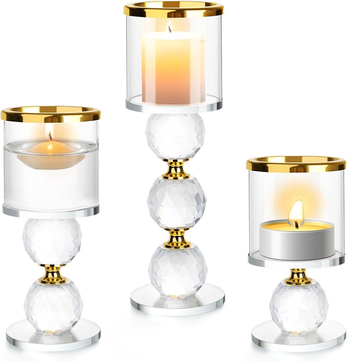 Kaarsenstandaard set van 3 - Kristal - Modern design - Perfect voor tafeldecoratie - ShopVlot