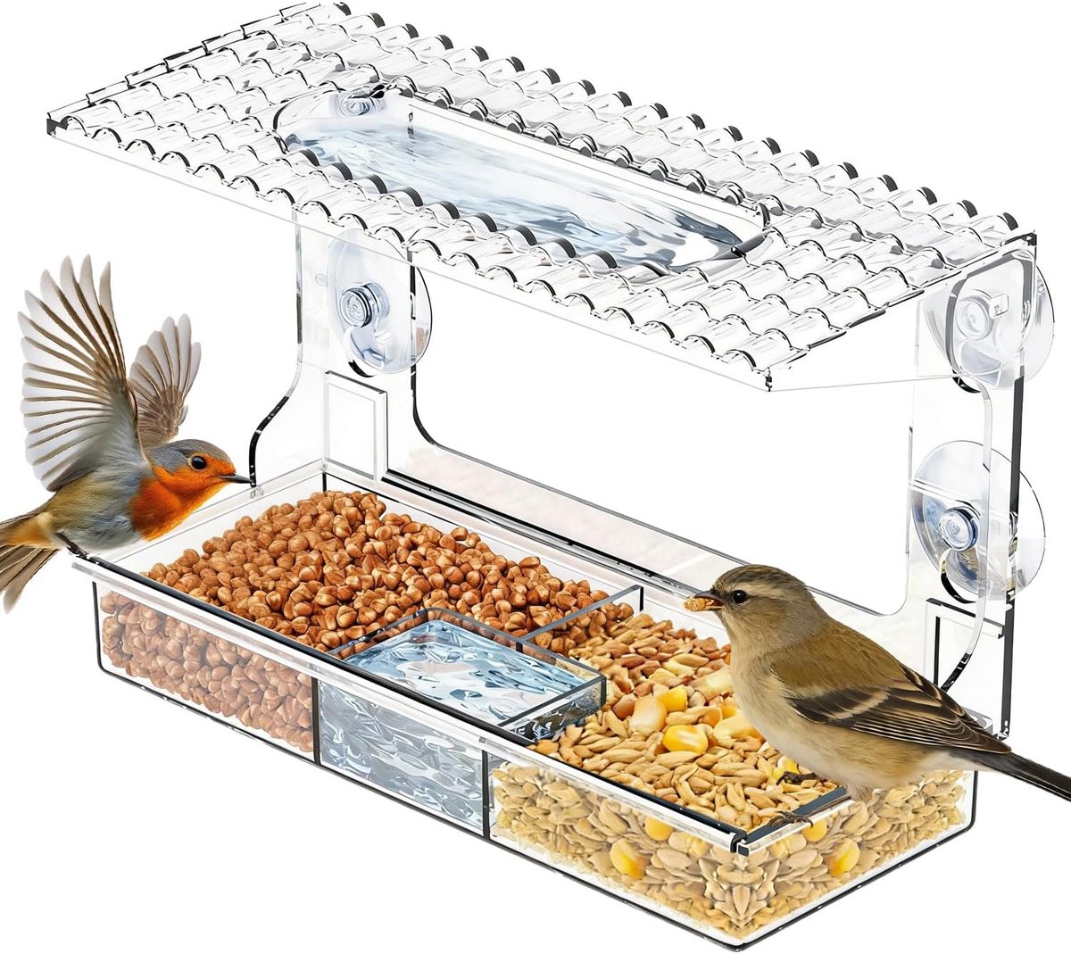 Vogelvoederhuisje met sterke zuignappen - helder acryl - panoramisch uitzicht - ideaal voor vogelspotten - ShopVlot
