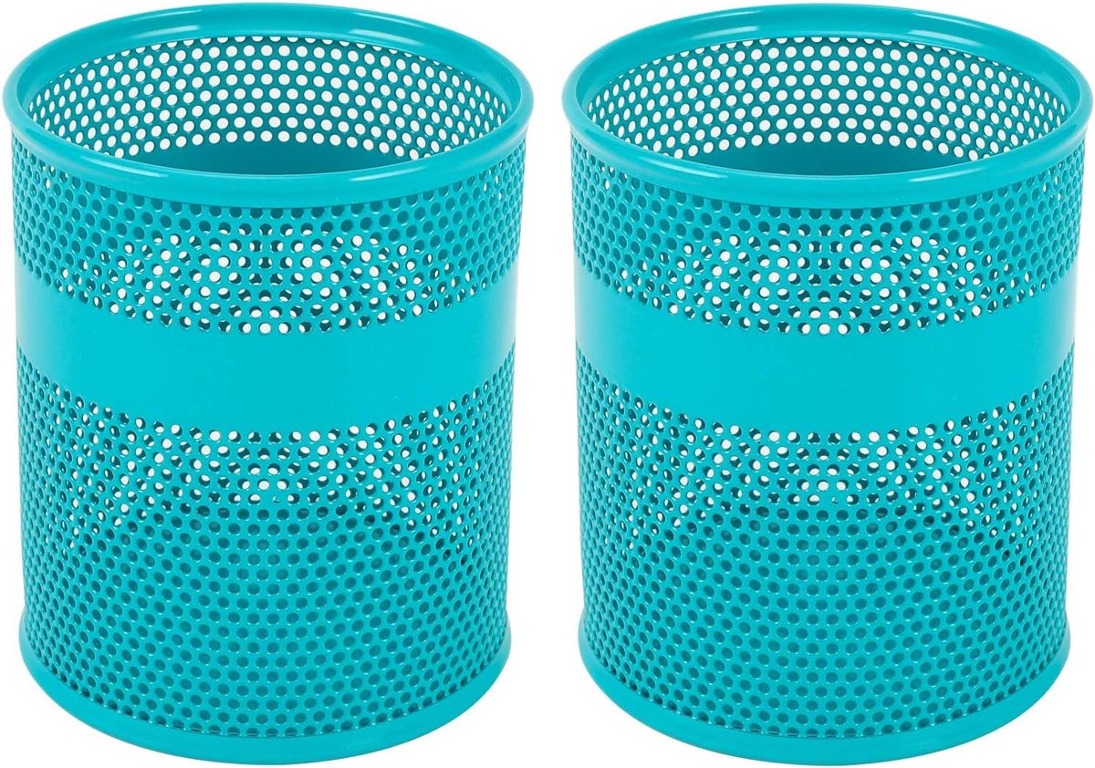 Pennenhouder Set van 2 - Oranje Metaalgaas - Stijlvol en Duurzaam - Desk Organizer voor Thuis en Kantoor - ShopVlot