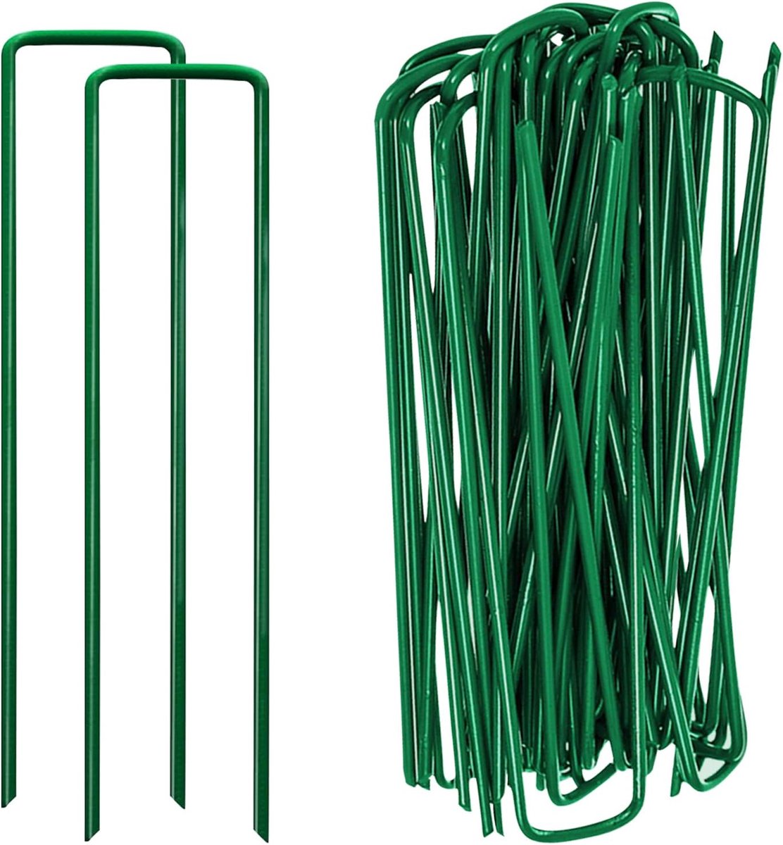 Tuinsteken 15cm - Groene gecoate U-vormige stalen pinnen - Sterke grasankers - Ideaal voor het verankeren van gras - ShopVlot