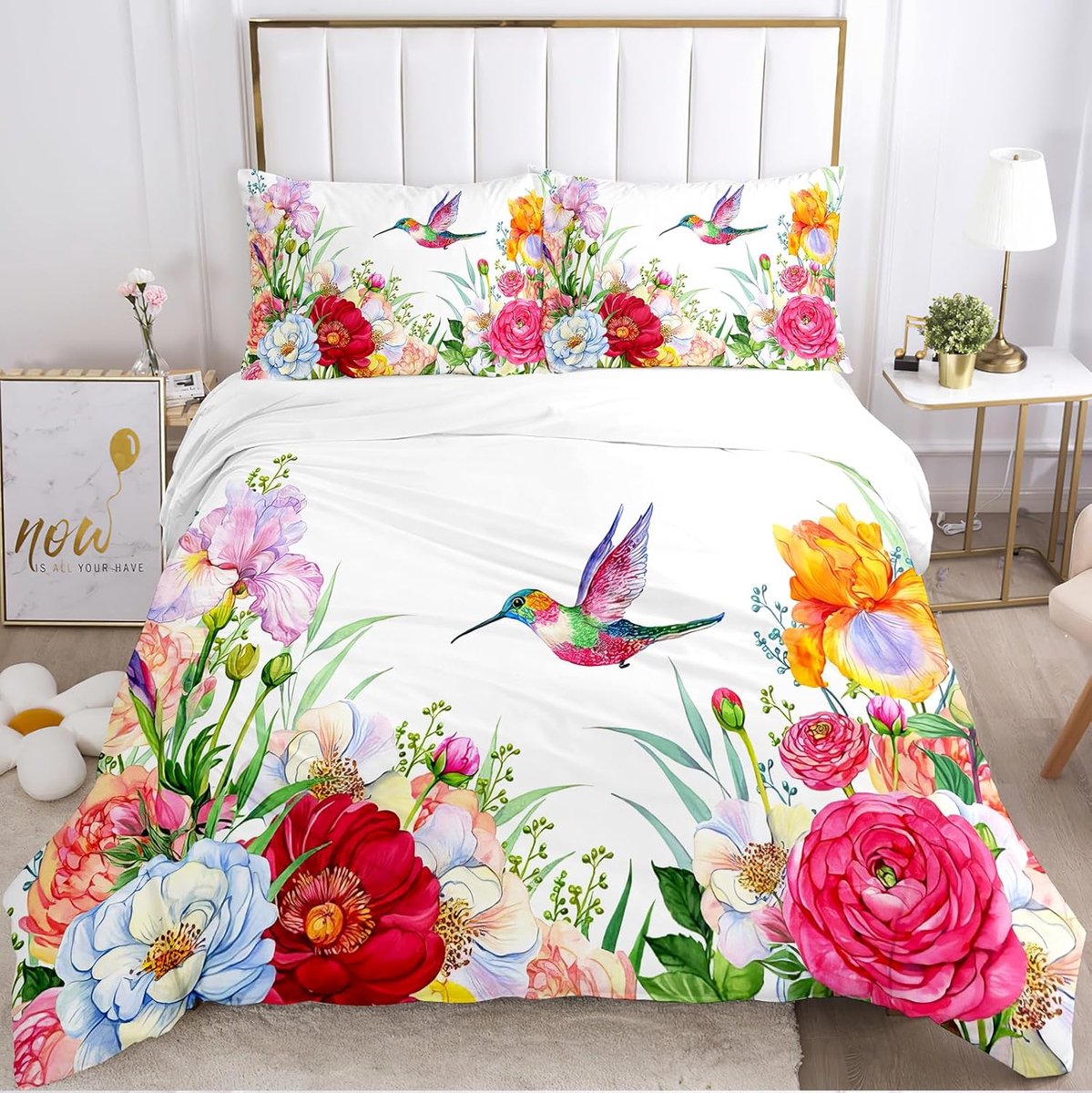 Beddengoed 220 x 240 cm - Bloemen Vogelpatroon - Microvezel - Ademend en comfortabel - ShopVlot