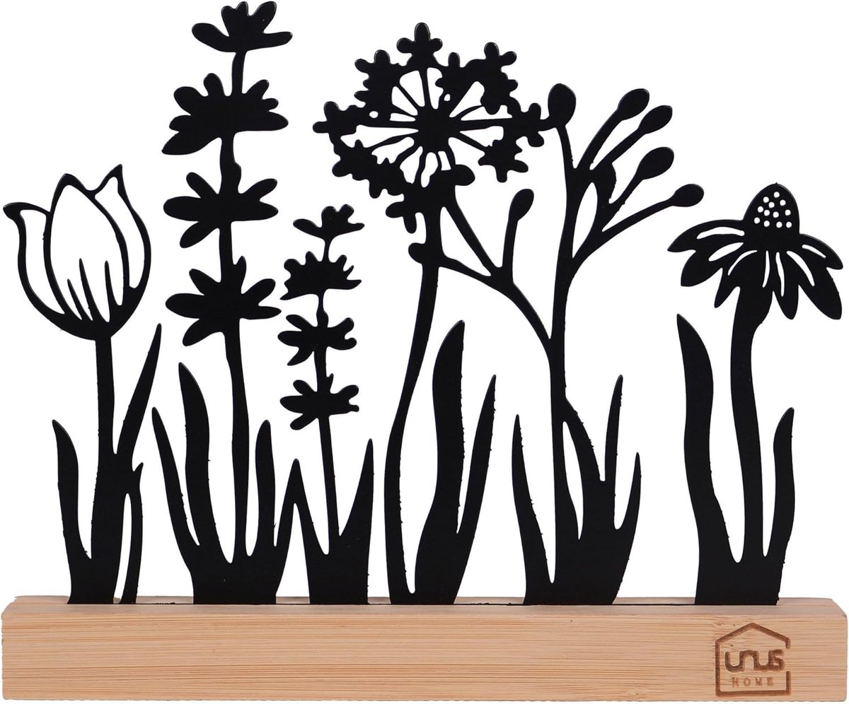 Decoratieve bloemenmeadow metalen stander - filigraan ontwerp - warm bamboe voet - ideaal voor vensterbank - ShopVlot