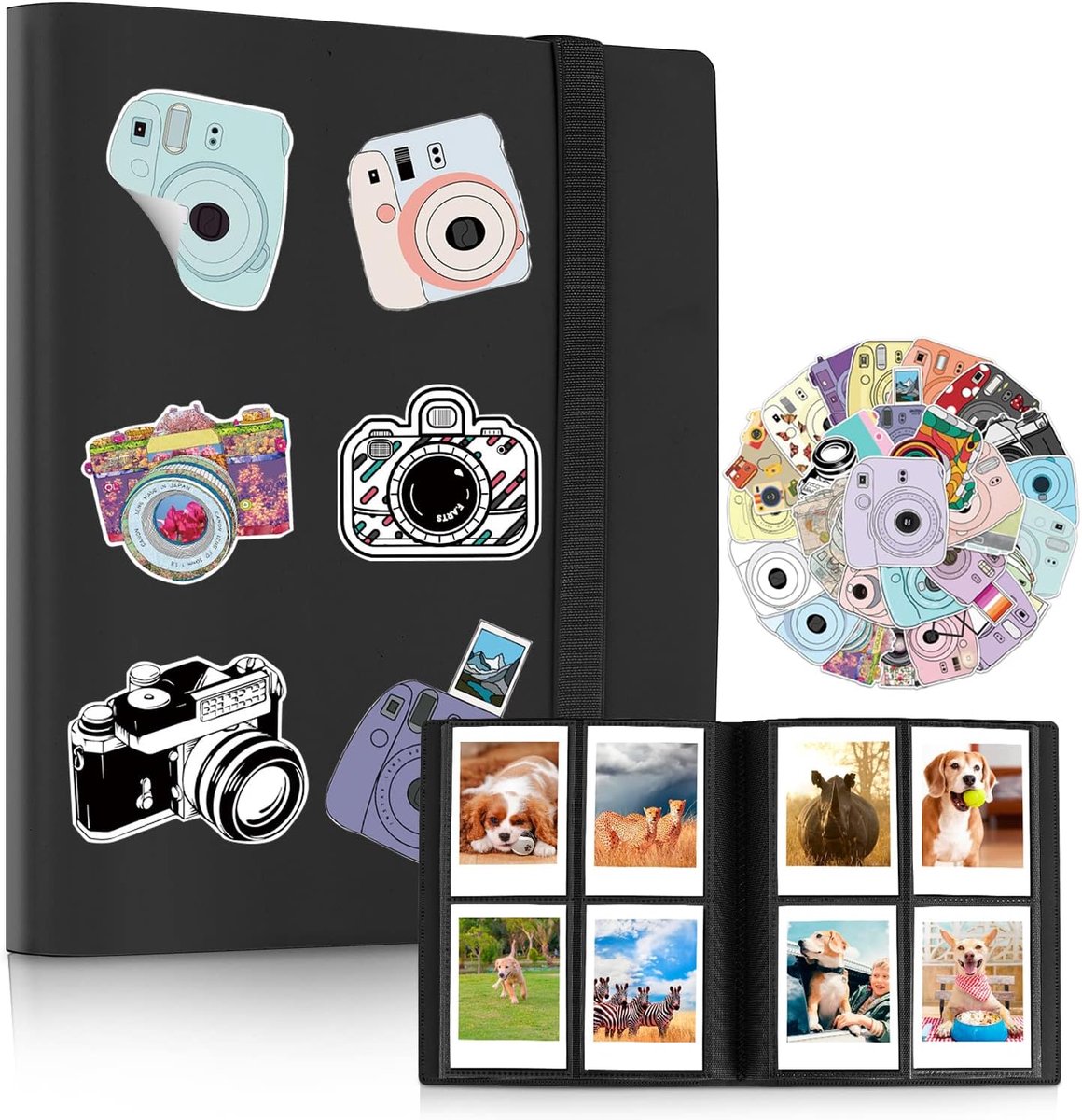 Mini fotoalbum 160 pockets voor 2x3 inch foto - zwart - inclusief 50 kleurrijke stickers - ShopVlot