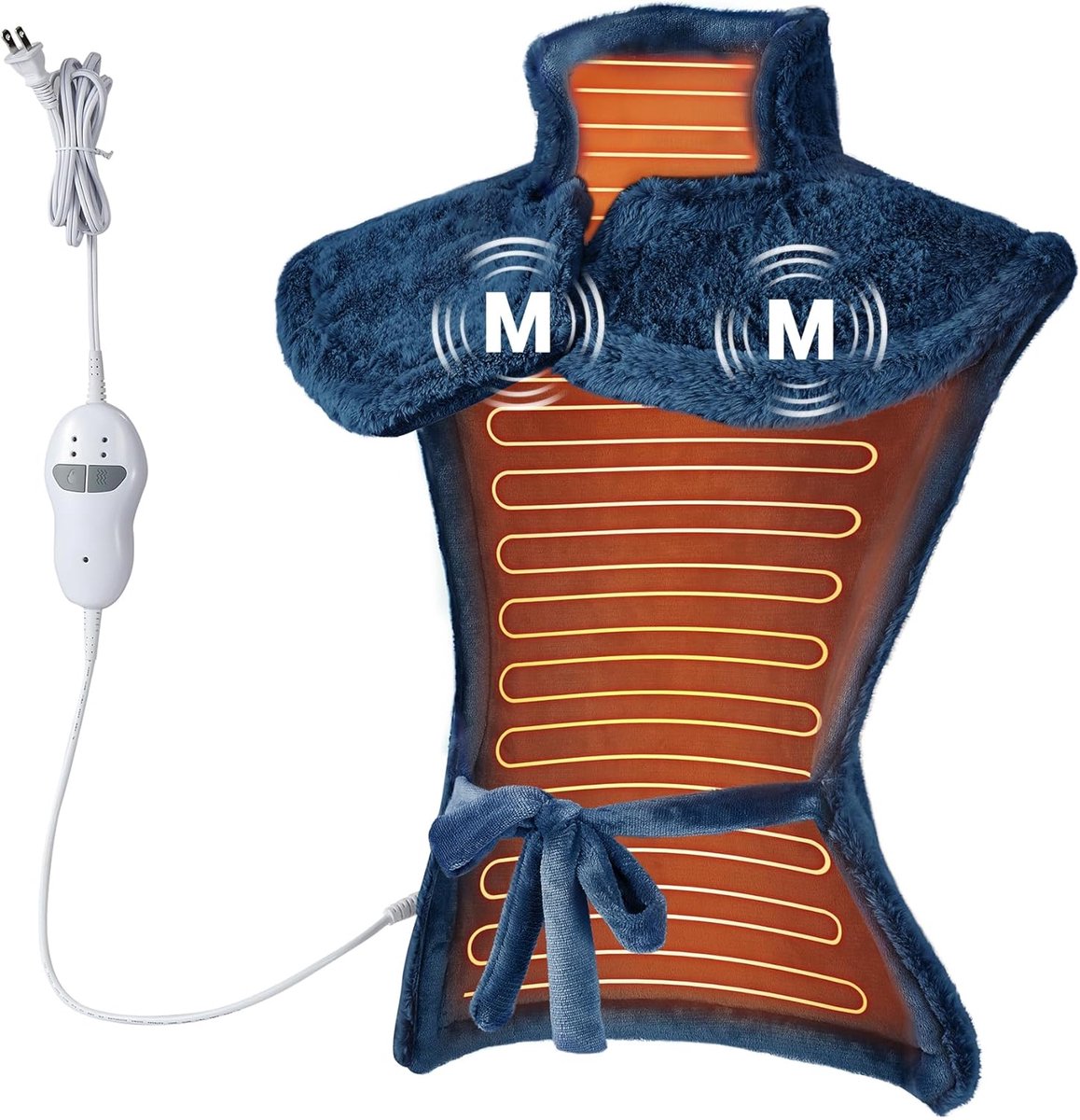 SnelShoppen - Heating Pad voor Rug Schouders Nek met Automatische Uitschakeling en Massagefunctie - Snelle Verwarming - Flanel Materiaal - Blauw - 61
