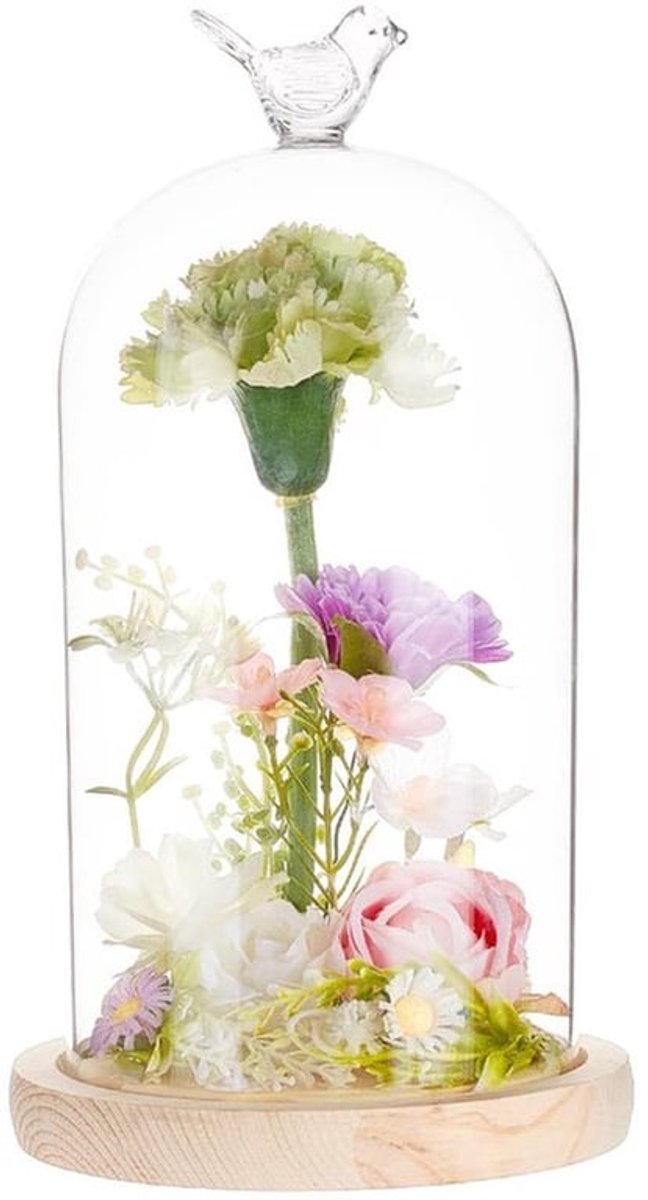 122x230mm Glazen Display Dome met Houten Basis - Klokvormige Cloche voor Bloemen en Planten