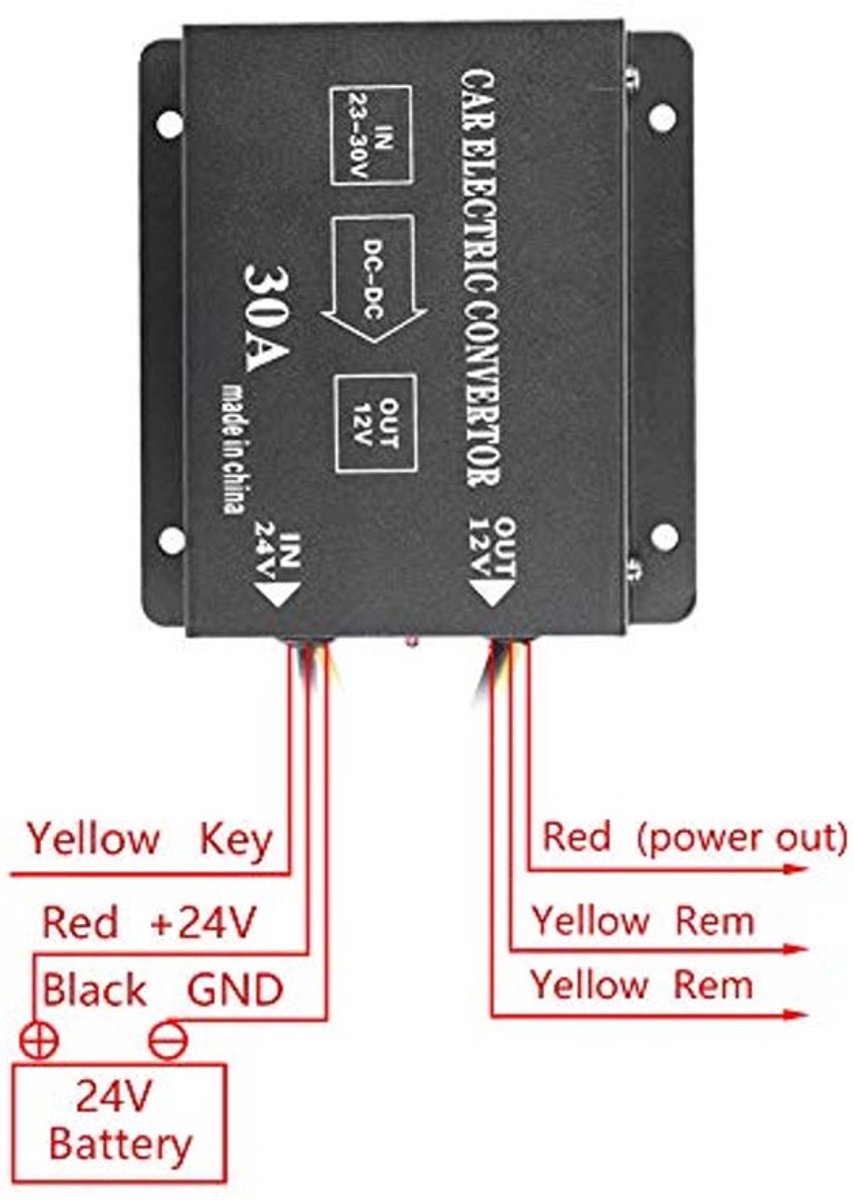 24V naar 12V Voedingsconverter Auto Vrachtwagen Elektrische Omvormer Spanning Regulator Stap-omlaag Transformator (24V naar 12V / 30A / 360W.)