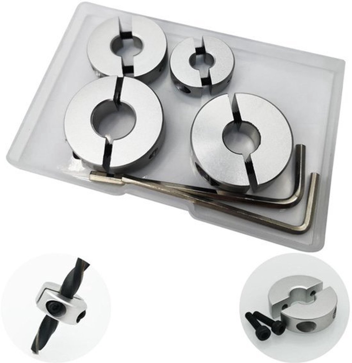 4-delige set aluminiumlegering diepteaanslagringen positioneringsregelaar HSS-locator dieptebegrenzer dieptestop pluggen 6 mm/8 mm/10 mm/12 mm