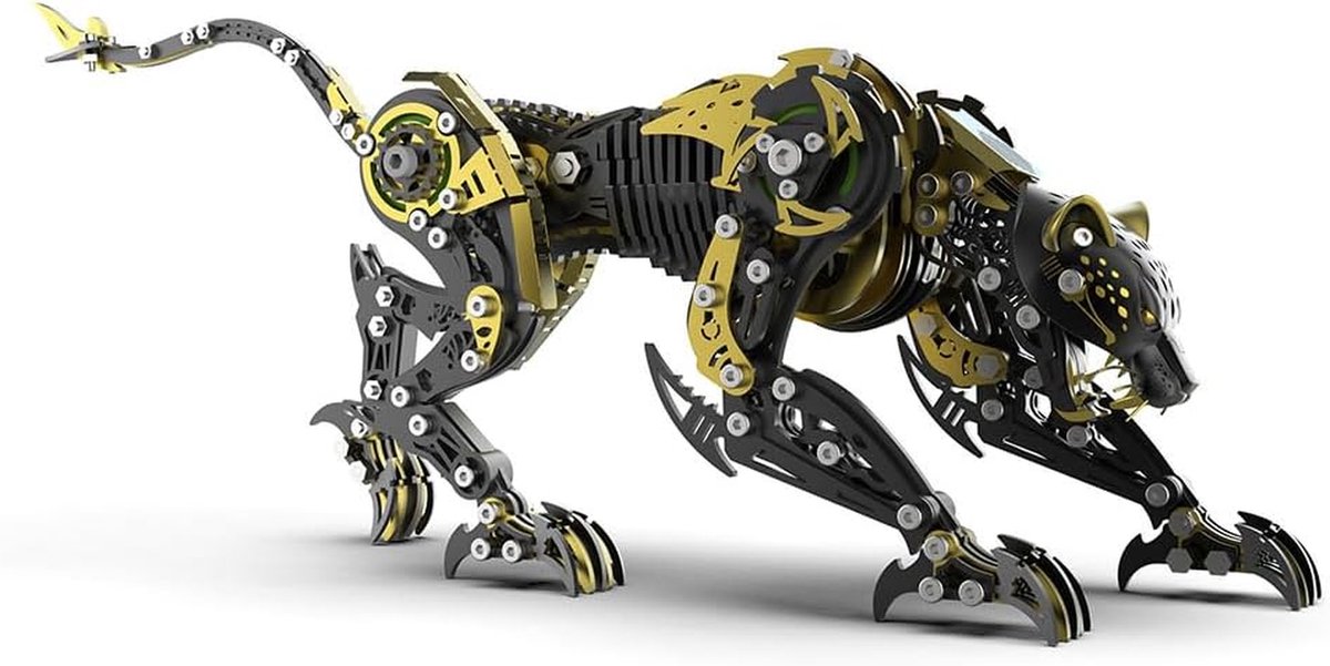 Metalen Luipaard - 3D Puzzel - Hobby Bouwen - Roestvrij Staal - 25x7.4x11.2cm - Zwart Goud