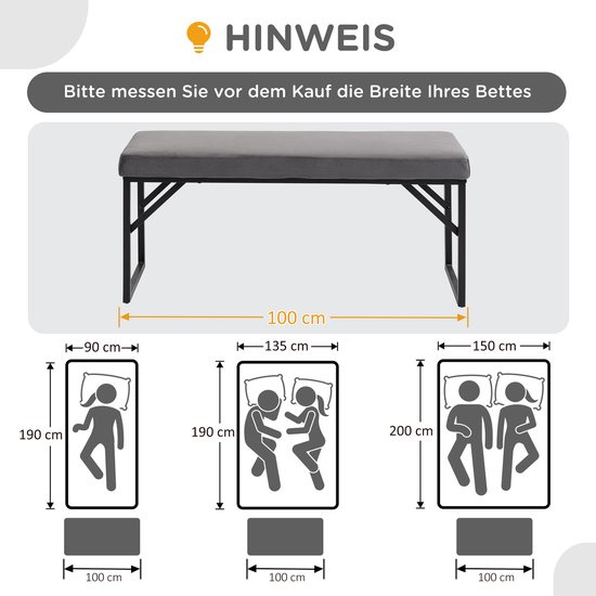 Afmetingen voor bedden: 100cm breed x 90/135/150cm lang, 190/200cm hoog. Meting van het bed nodig.
