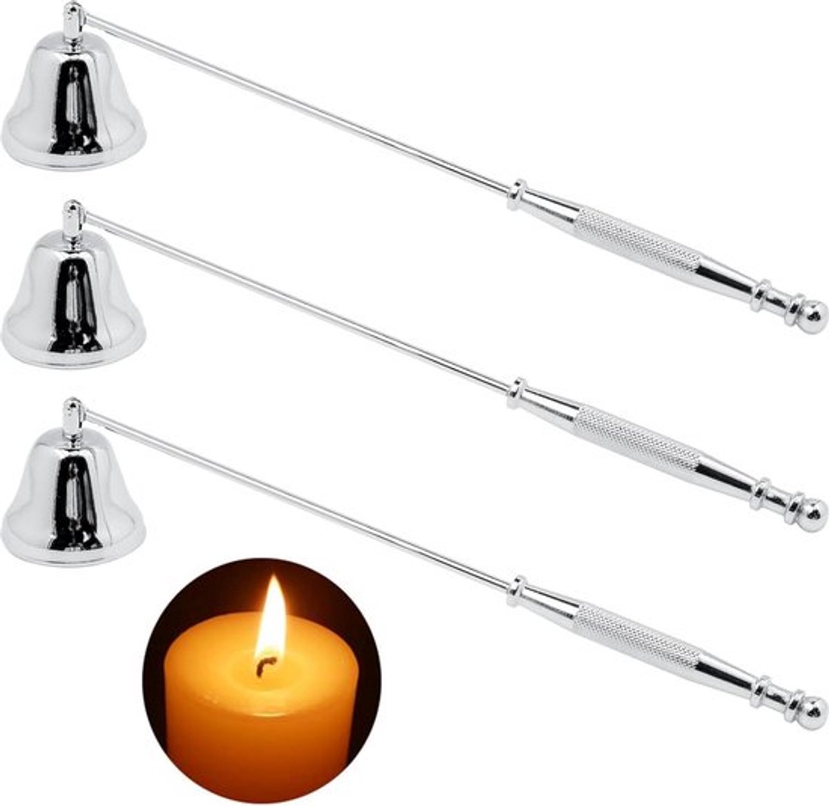 Kaarsendover - 3 Stuks - Zilver - RVS - 22,5 cm Lange Staaf - Kaarsdovers - Kaars Accessoires - Veilig Kaarsen Doven