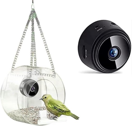 Vogelvoederhuisje - Voederbak Voor Vogels - Vogelvoederhuisraam - Met HD-Camera - Nachtmodus - Vogelvoederschaal - Geschikt Voor Tuin En Ronde Hangende Eenheden - Wit (Rond)