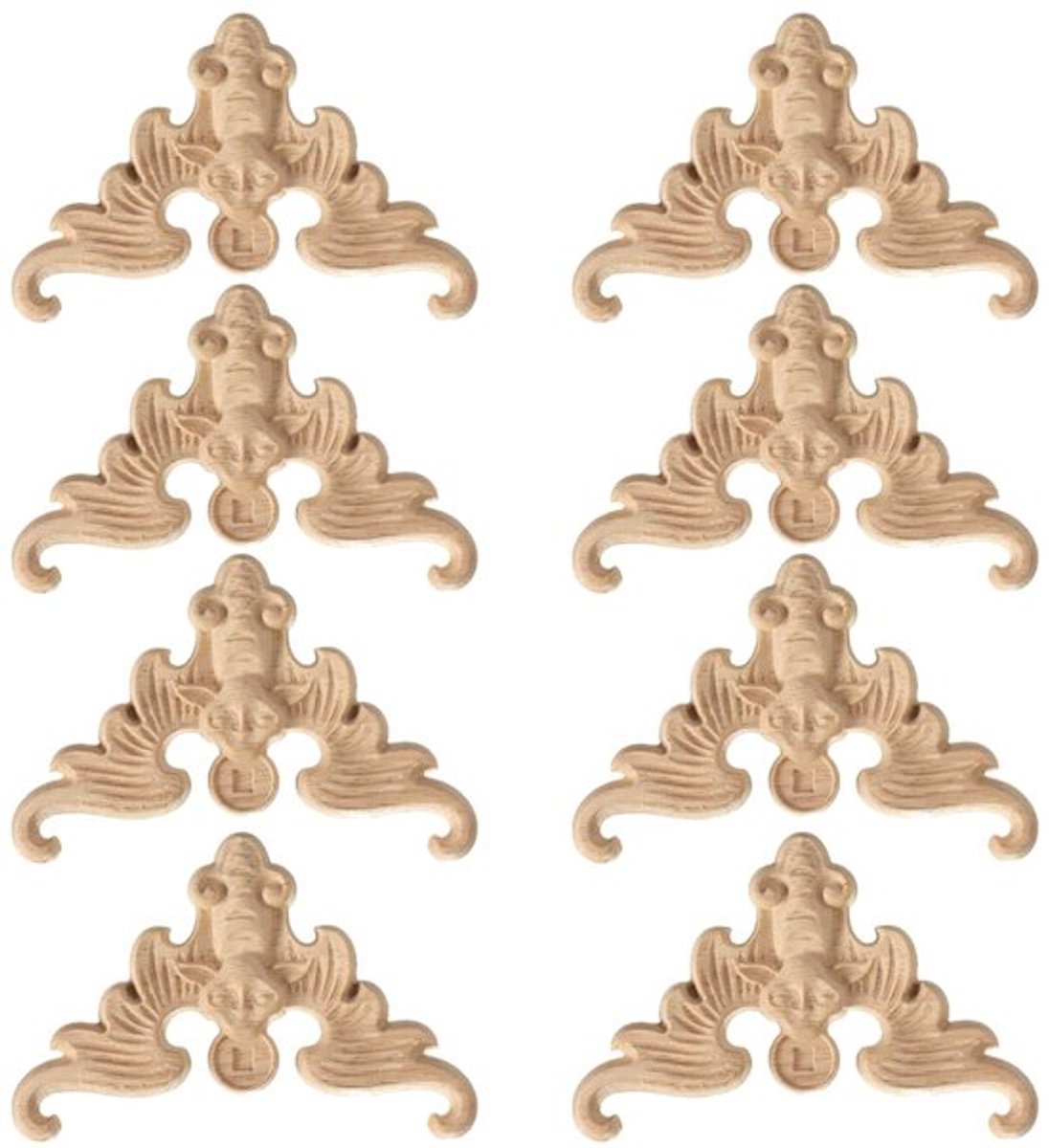 Set van 8 gesneden houten applicaties, houten figuren, decoratieve sierlijsten, lijst voor decoratie, stijl 3, 8 x 8 cm