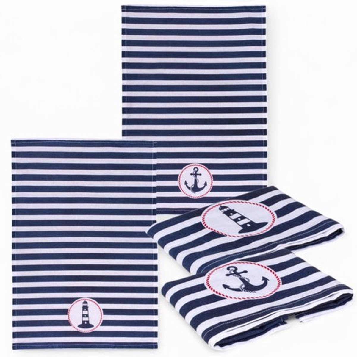 Set van 2 Keukenhanddoeken - Maritiem Ontwerp, 100% Katoen, Absorberend en Duurzaam, 40 x 60 cm (Blauw-Wit Gestreept)