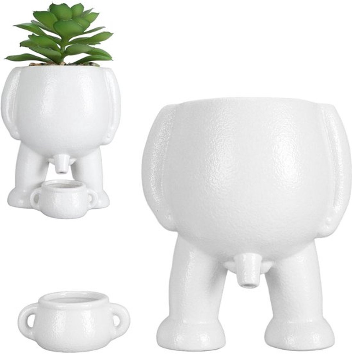 Plantenpot met mannetje, keramische simulatie innovatieve kleine man die plast, succulent planter decoratieve bloempot voor thuis kantoor bureau (WIT)