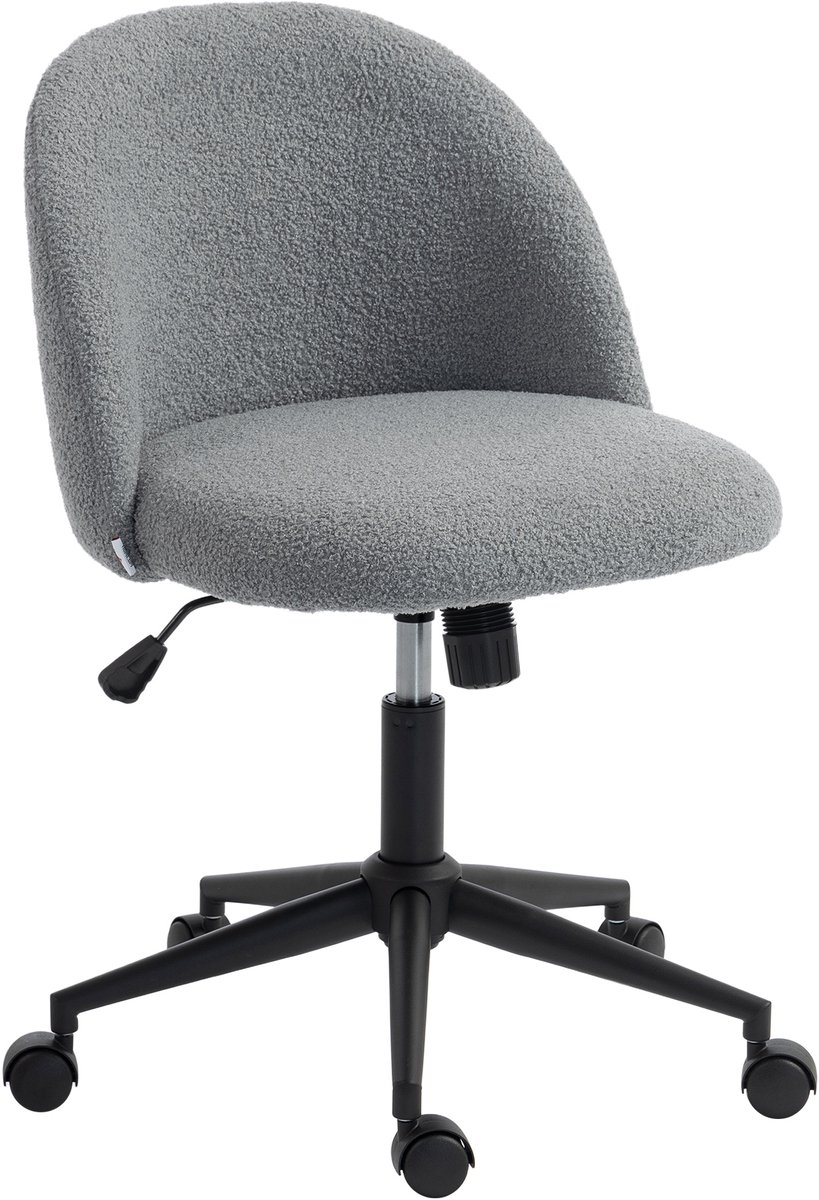 HOMCOM - Bureaustoel - Teddy Fleece (100% polyester) - 52 x 59 x 84,5 cm - Grijs