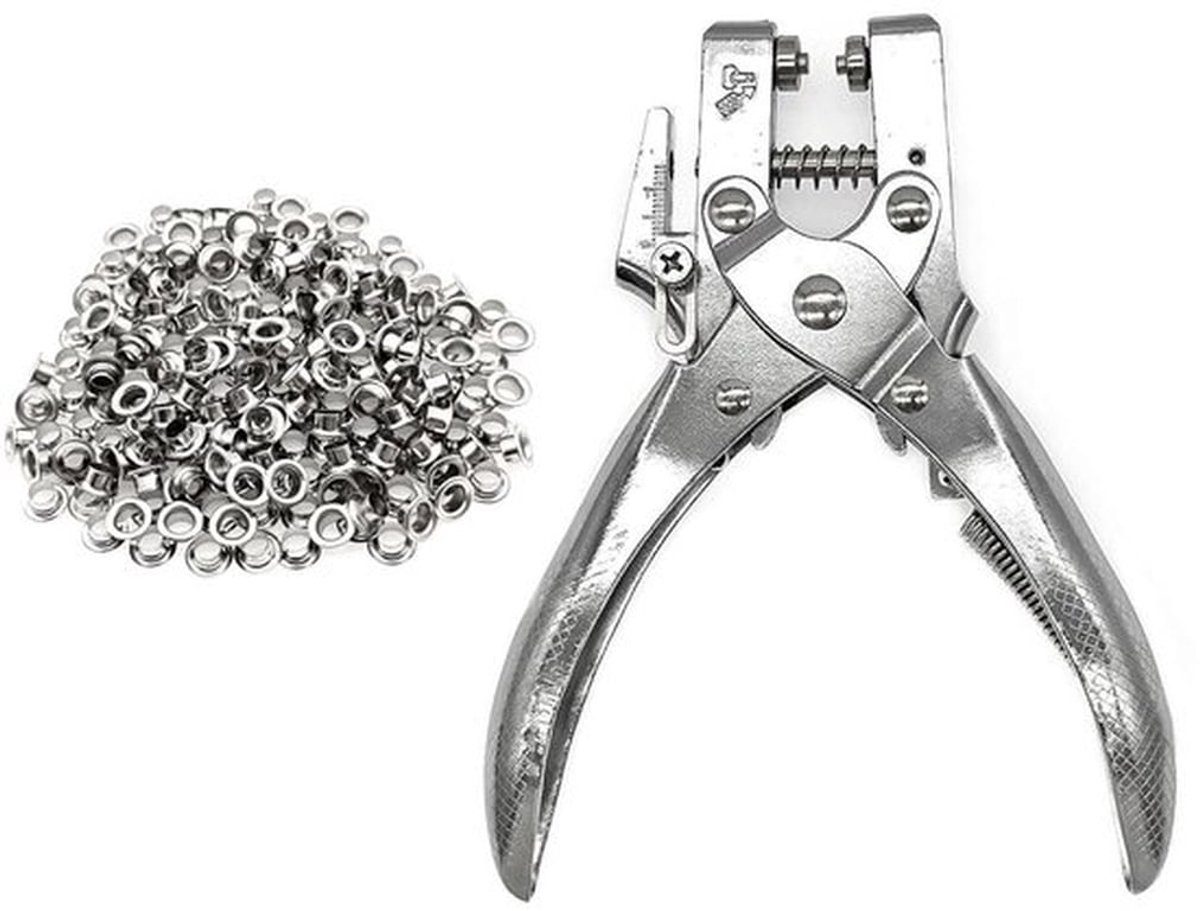 Heavy duty tang set met 5mm enkele perforator en oogje klinknagels, inclusief 200 klinknagels, ideaal voor papier, karton en leer voor stevige bevestiging
