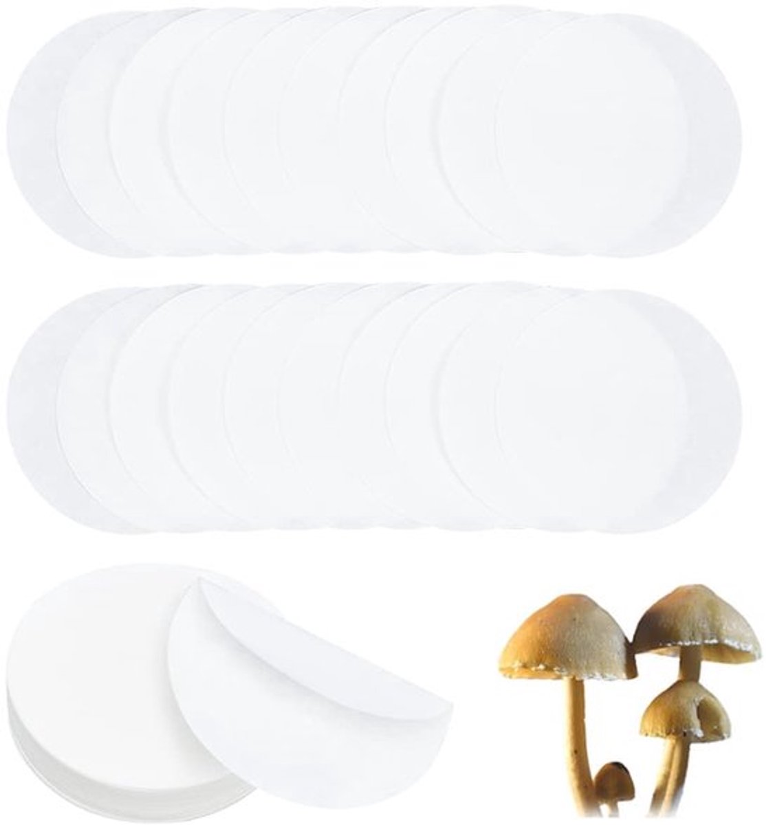 100 stuks 90 mm kwalitatieve synthetische filterschijven, cellulosefilterpapier, ronde trechterfilters, extractfiltratie met gemiddelde snelheid en asloos voor de teelt van Buchner-trechterpaddestoelen.