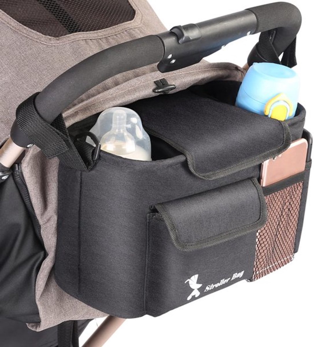 Organizertas voor Kinderwagen, Schouderriem met Meerdere Vakken en Tas met Meerdere Vakken met Binnenbekerhouder, Organizeraccessoires