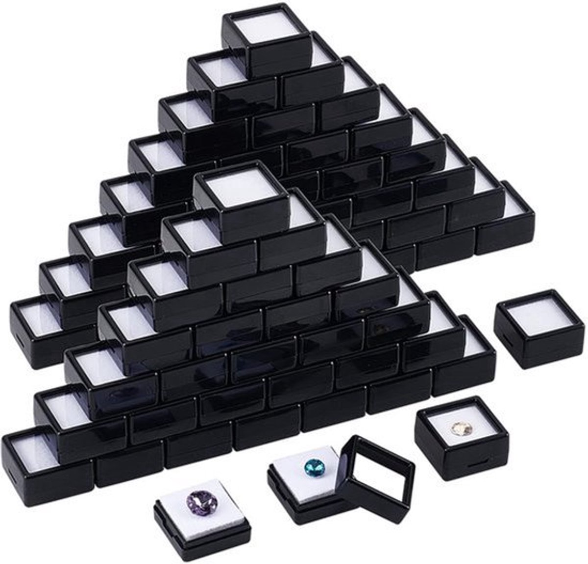 70 stks Zwarte Edelsteen Display Box - Plastic - 29.5mm - Dikte: 16mm