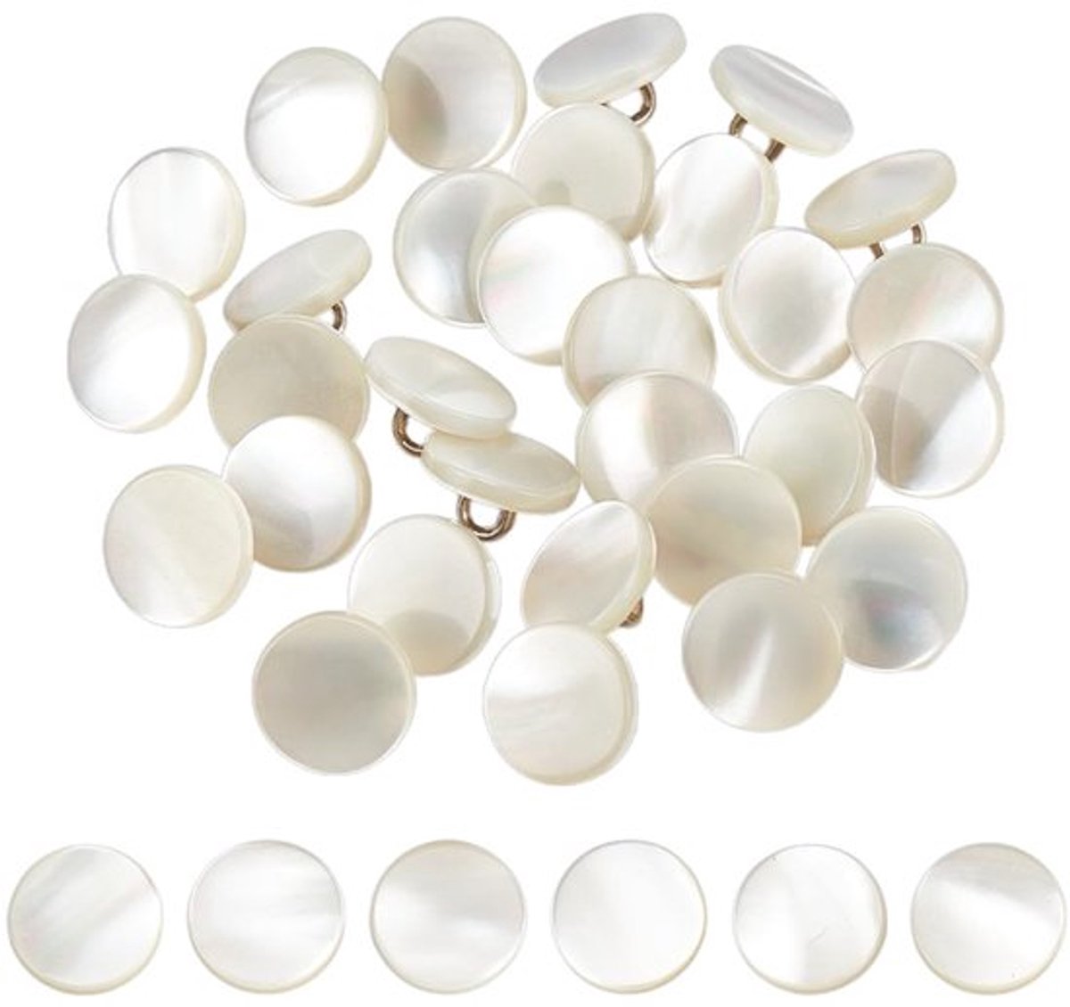 Set van 30 natuurlijke parelmoer knopen met witte schacht van 11 mm, ideaal voor kleding, kostuums, naaien, handwerk en haakprojecten