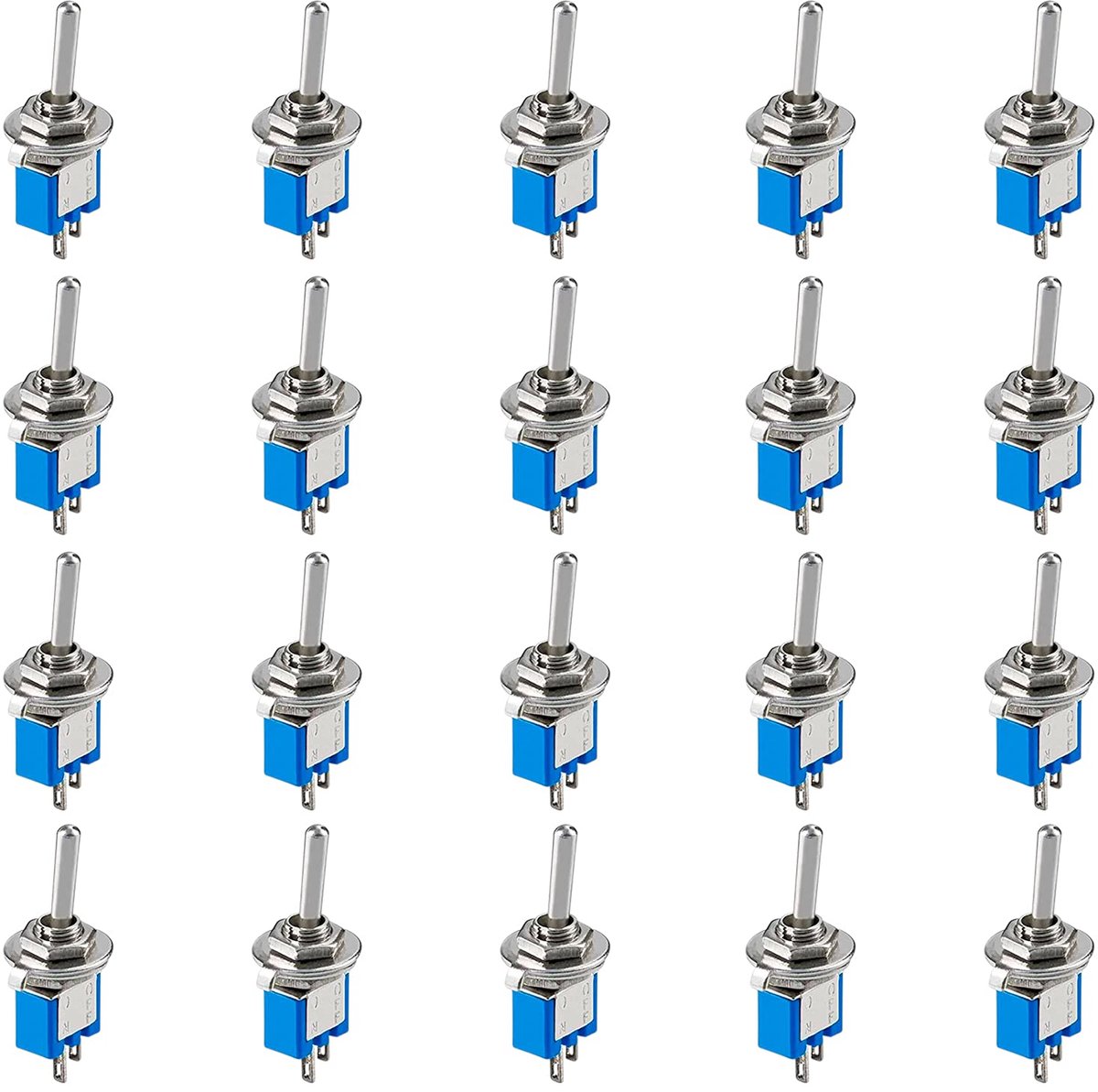 Mini toggle switch - blauw - set van 20 - 2 contacten - 3A 125V - ShopVlot