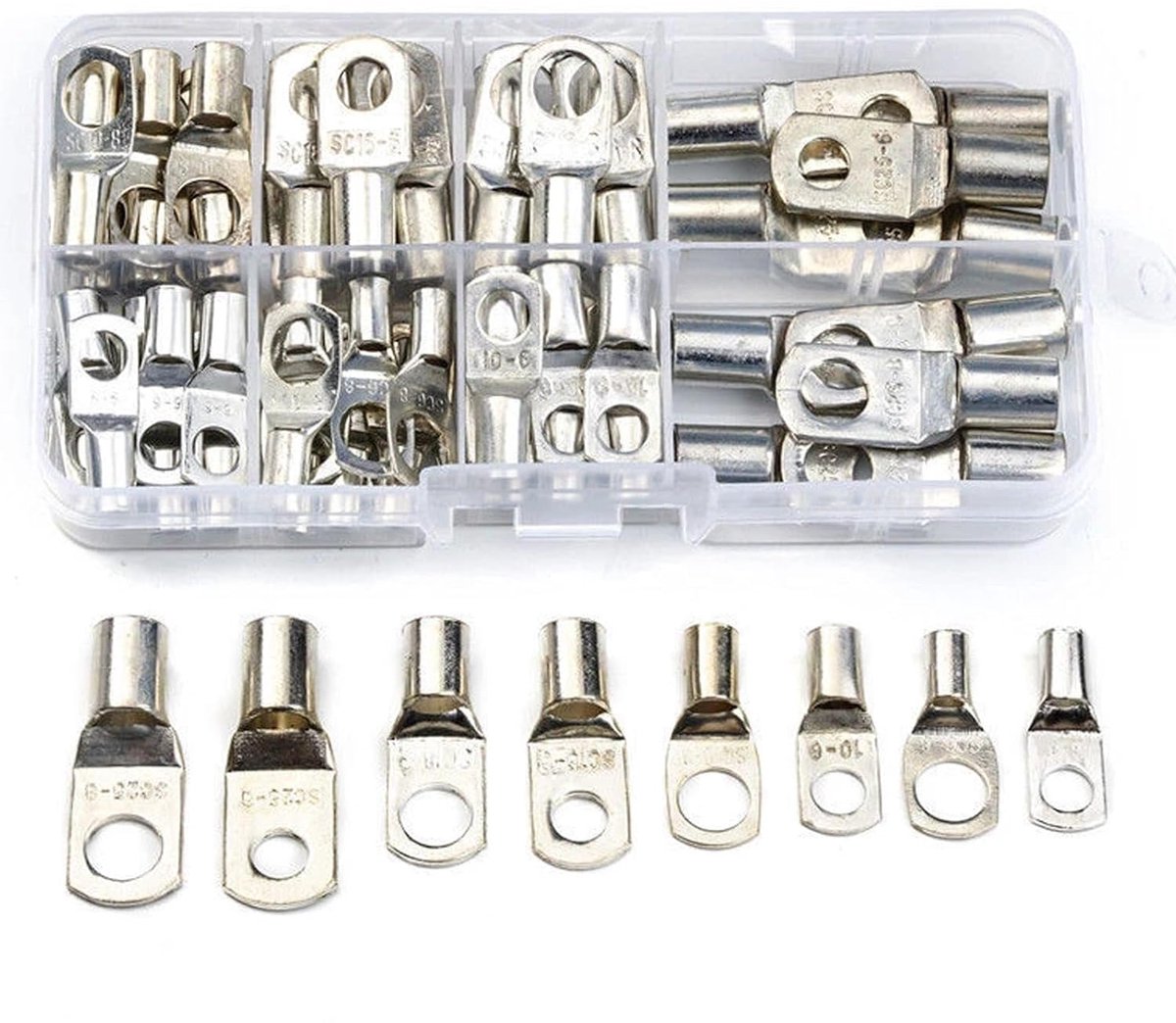 Kabelschoen set 60-delig - Getinned koper 6/10/16/25 mm² - M6/M8 ringogen - Geschikt voor auto- en zonne-installaties - ShopVlot