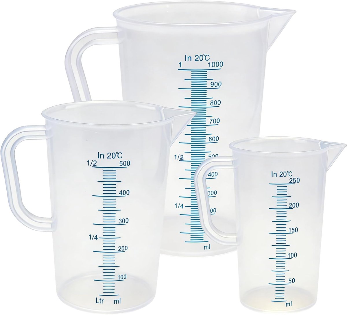 Maatbekerset 250 ml, 500 ml & 1000 ml - blauwe schaduwlijn - duidelijke schaal - ideaal voor koken - ShopVlot
