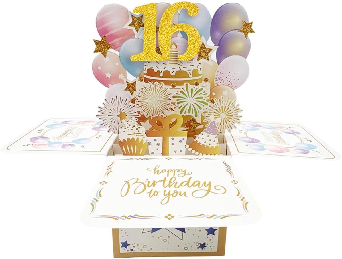 Pop-up kaart voor 16e verjaardag - 3D diorama - grappig ontwerp - perfect cadeau voor haar - ShopVlot