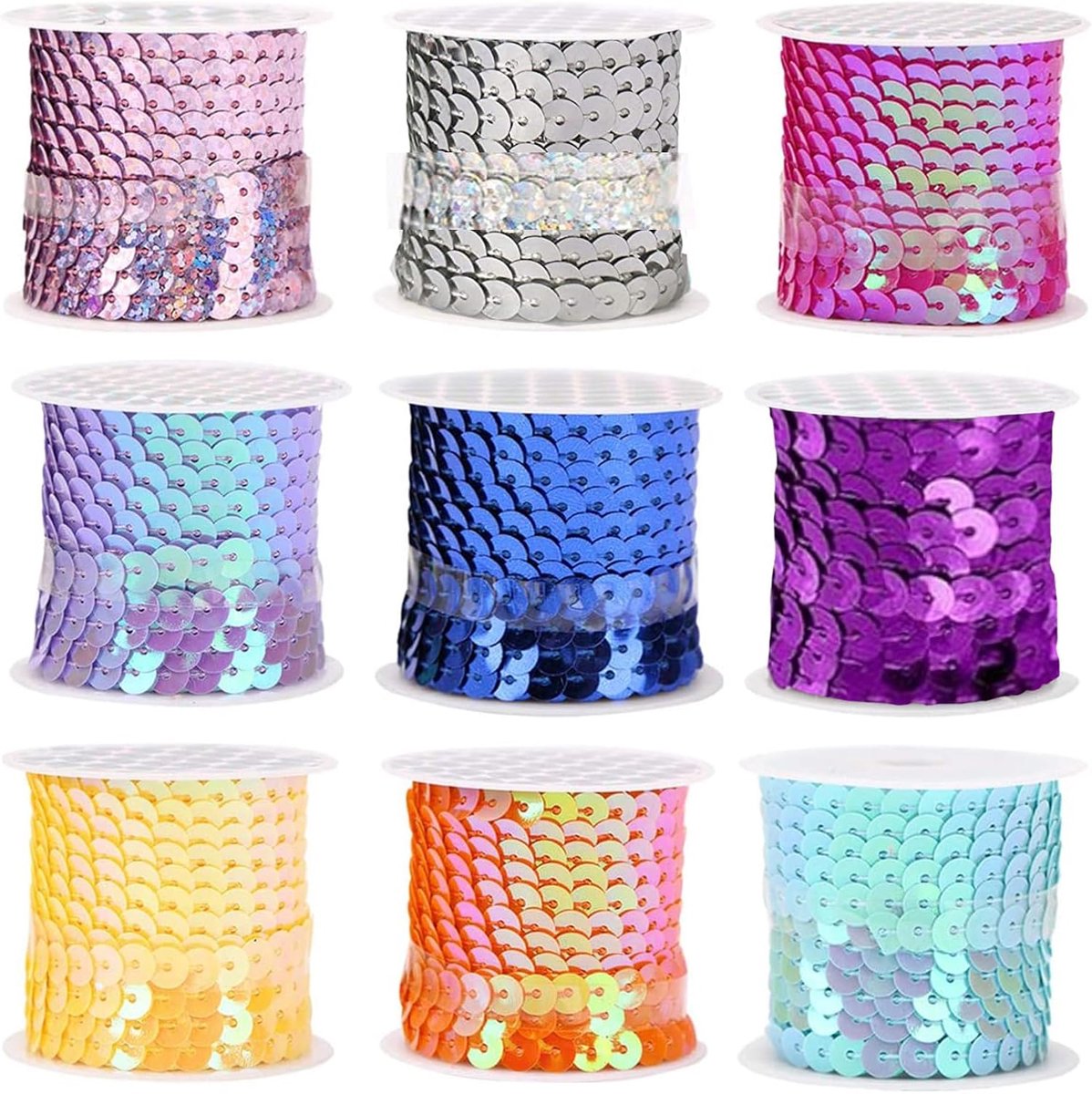 Paillettenlint 9 rollen - 4,5 m per rol - kleurrijke glitterband - ideaal voor creatieve projecten - ShopVlot