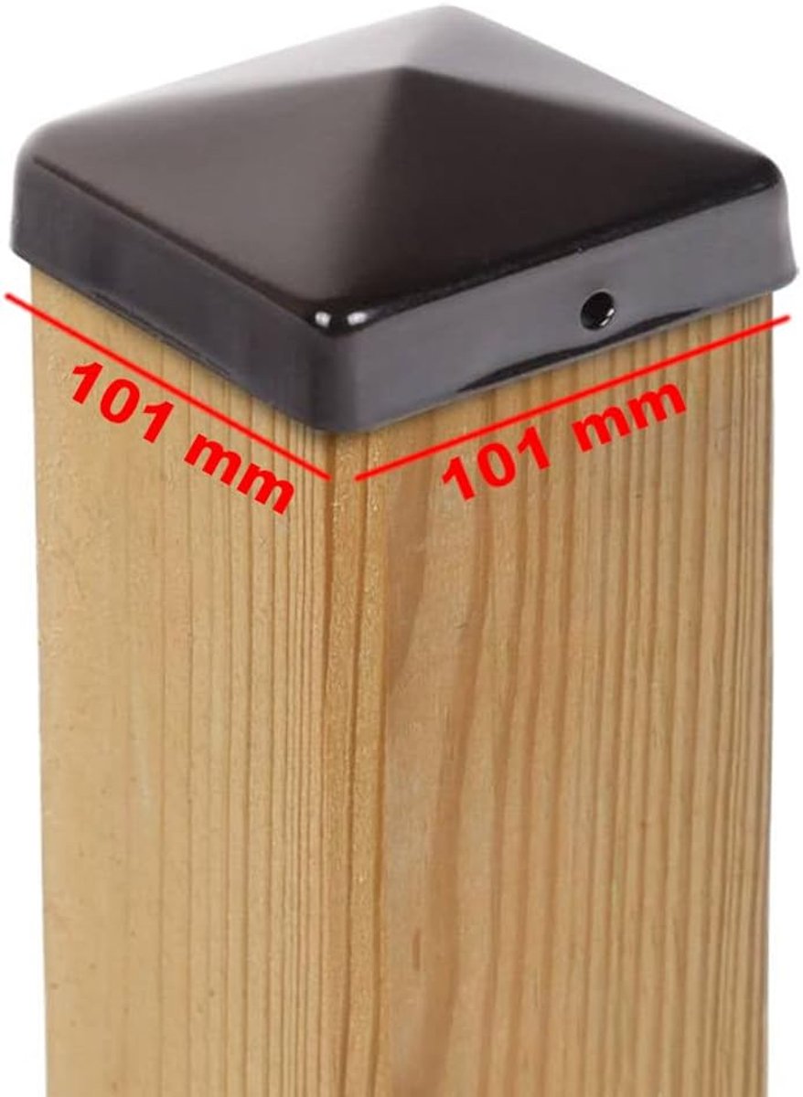 Pole cap piramide staal zwart poedercoating 101 x 101 mm - 2 stuks - weerbestendig - bescherm houten palen - ShopVlot