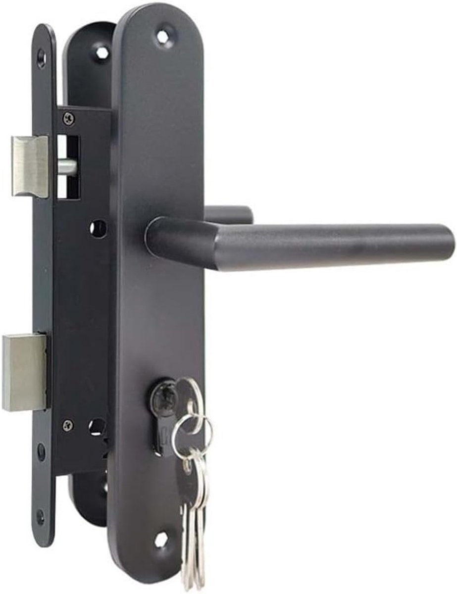 Mortise lock voor tuinpoort - zwart met RVS handgrepen - inclusief deurplaat en 3 veiligheidssleutels - ShopVlot