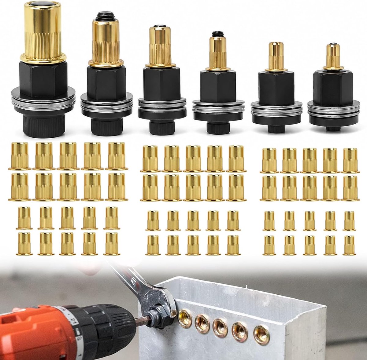 Klinknagelmoertang set 6 stuks - voor M3 t/m M10 - van koolstofstaal - duurzame prestaties - ShopVlot
