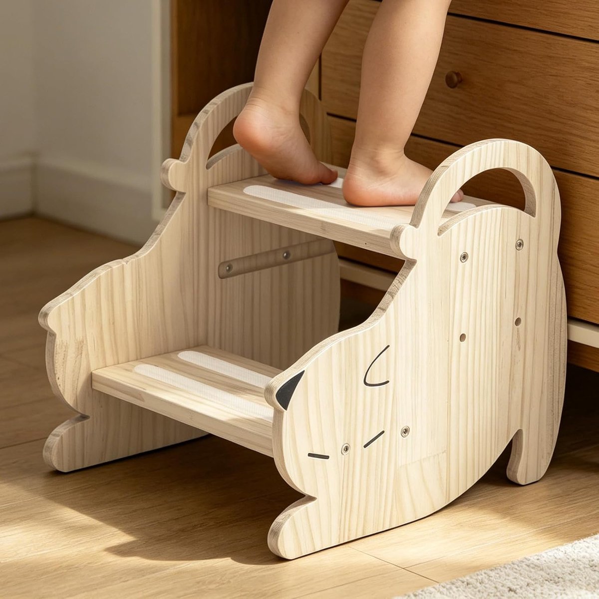 Opstapkruk kinderen 2 treden - hout - anti-slip - veilig voor badkamer - ShopVlot