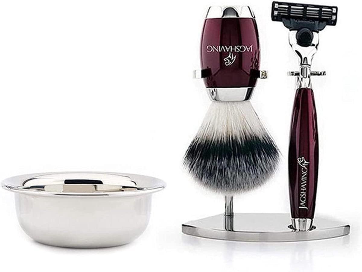 Scheerset voor mannen - synthetische haren scheerkwast - RVS scheerbowl en standaard - ideaal voor nat scheren - ShopVlot