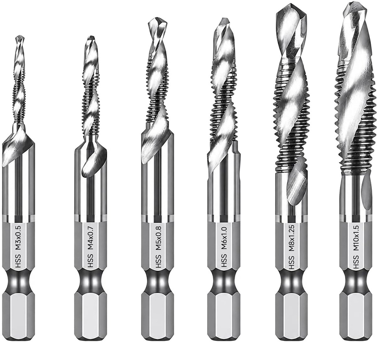 Boordraadsnijders 6 stuks - 2-in-1 met roestwerende coating - HSS metrisch - Boren en draadsnijden in één stap - ShopVlot