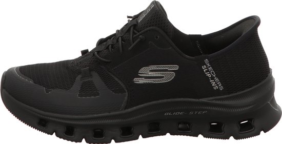 Zwarte Skechers Glide-Step Pro dames instapper met S-logo op de zijkant.