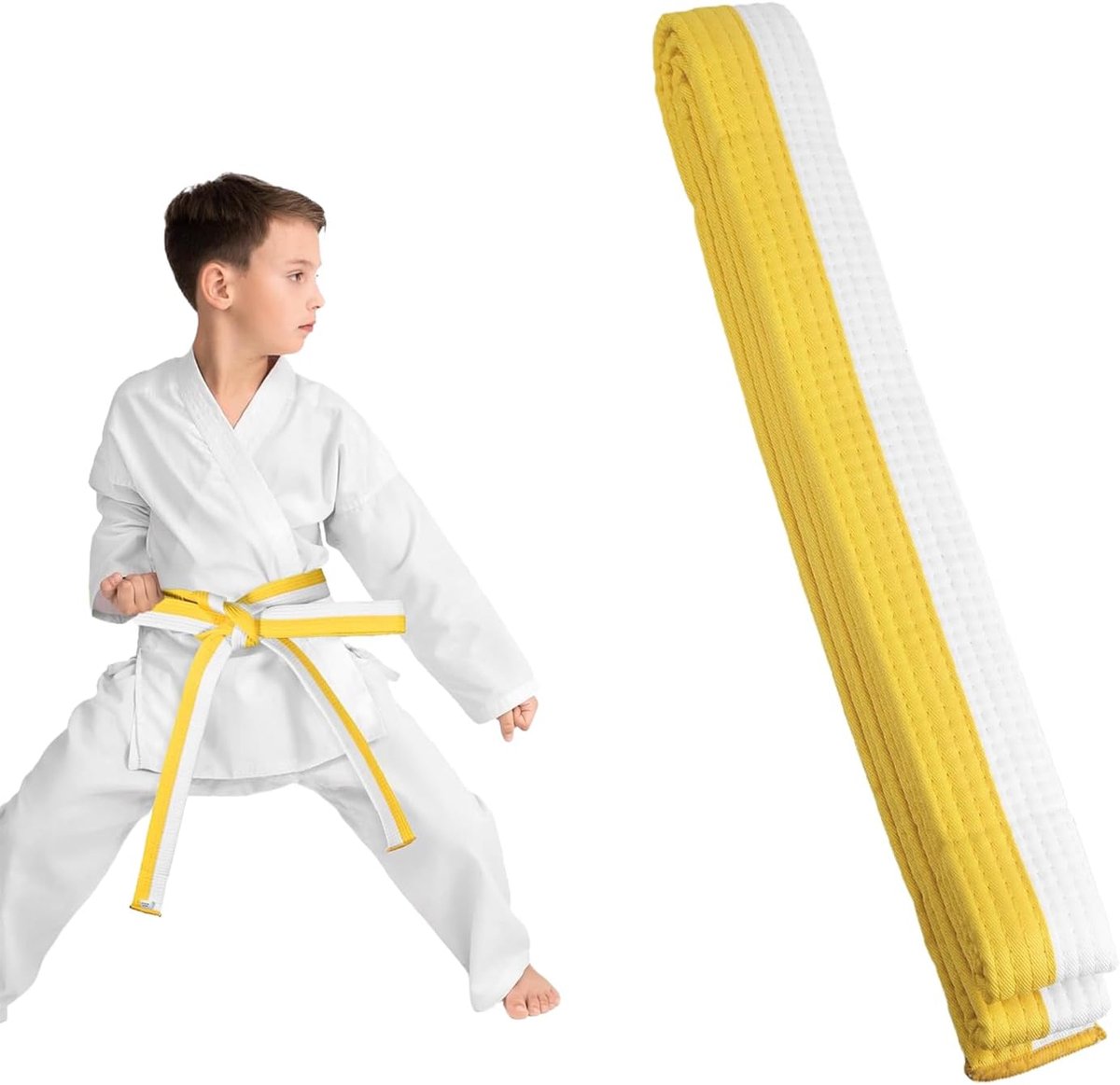 Judo Belt 260 cm - Wit Geel - Ademend katoen - Geschikt voor beginners en professionals - ShopVlot