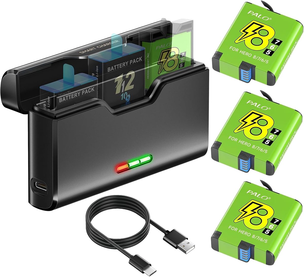 Accu's en oplader voor Go-Pro Hero 5/6/7/8/9/10/11/12 - 3 stuks accu's - snel opladen - geschikt voor lage temperatuur - ShopVlot