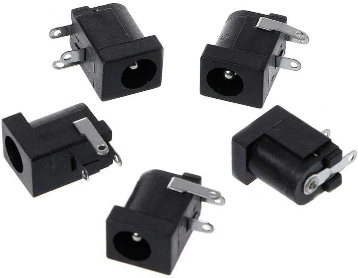 DC-stekkerdozen 5,5 x 2,1 mm - 5 stuks - zwarte printplaathouder - ideaal voor audio-apparaten - ShopVlot