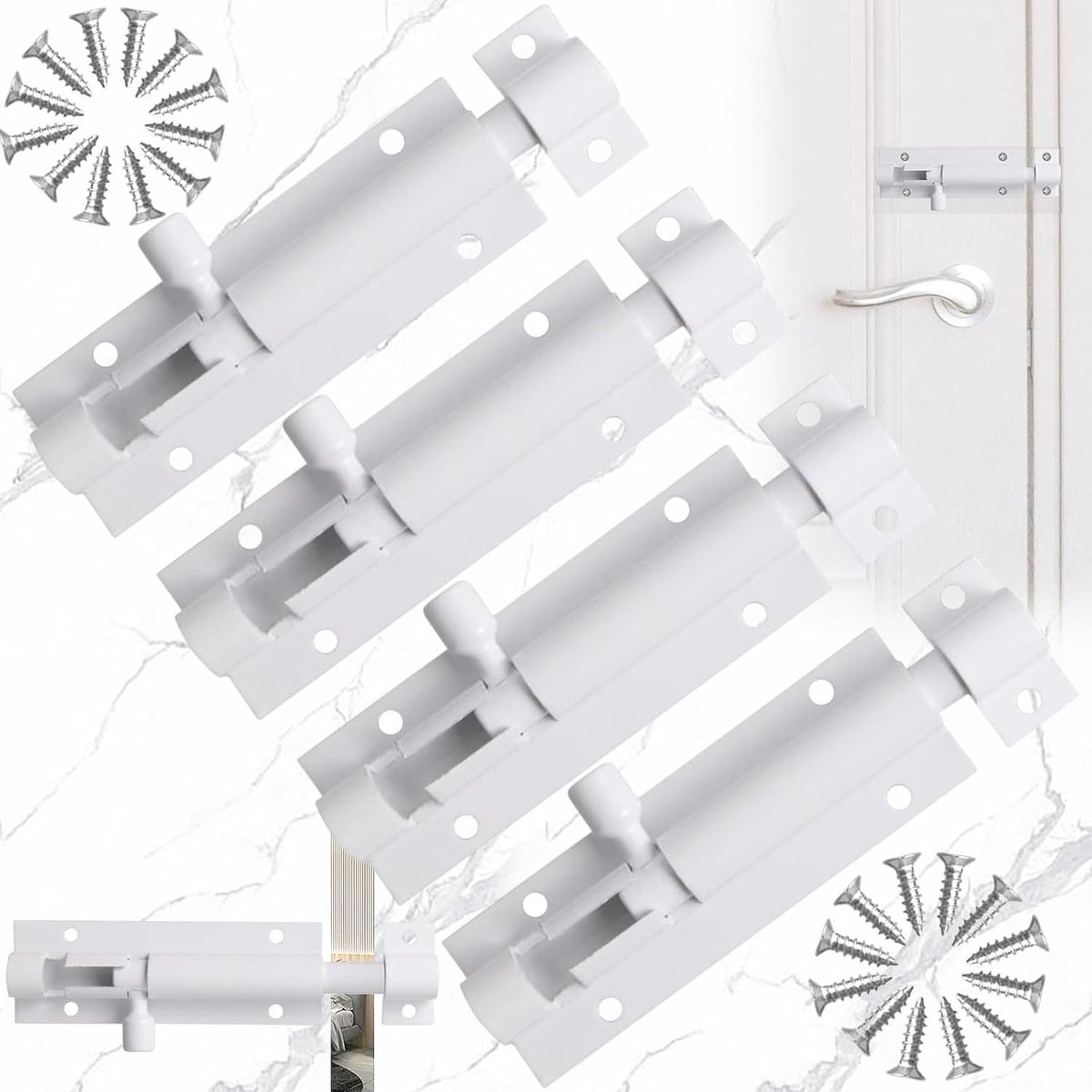 Sliding bolt 4 stuks - aluminium legering - witte schuiflatten - veilig voor tuinpoort en badkamer - ShopVlot