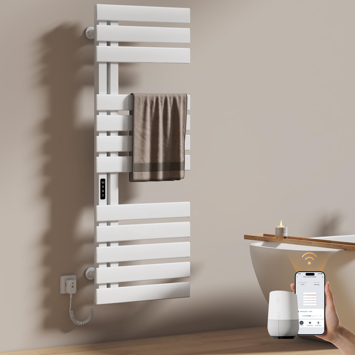 Badkamerverwarming handdoekradiator 500 x 1300 mm - Elektrisch energiebesparend - Voor Alexa en Google Home - ShopVlot