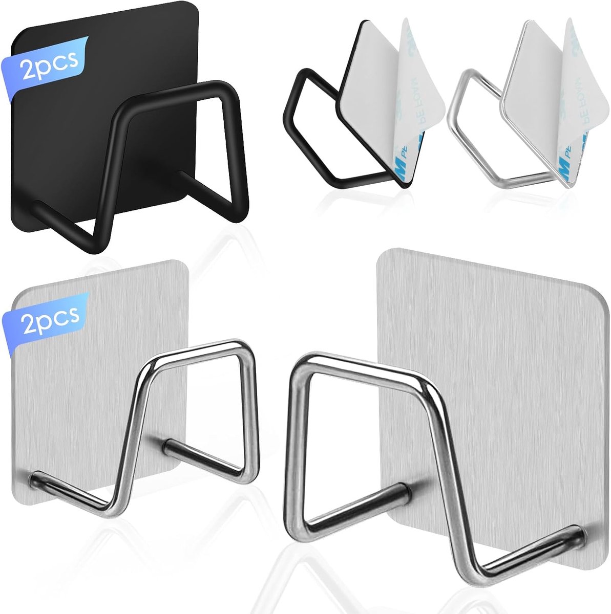 Sponshouder 4-pack - RVS 304 - Zelfklevend - Ruimtebesparend voor keuken - ShopVlot