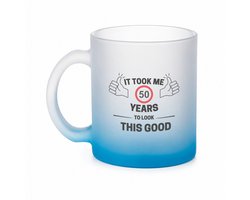 It took me 50 years to look this good theeglas frosted blauw - 330 ML - mensen die 50 zijn geworden - theemok - theeglazen - koffiebeker - 50 jaar Sarah en Abraham cadeau - Jubileum man en vrouw - Verjaardag - Grappige tekst - Jarig