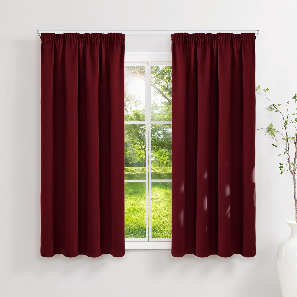 Gordijnen met plooiband 160 x 140 cm - bordeauxrood - ondoorzichtig - thermische bescherming - ShopVlot