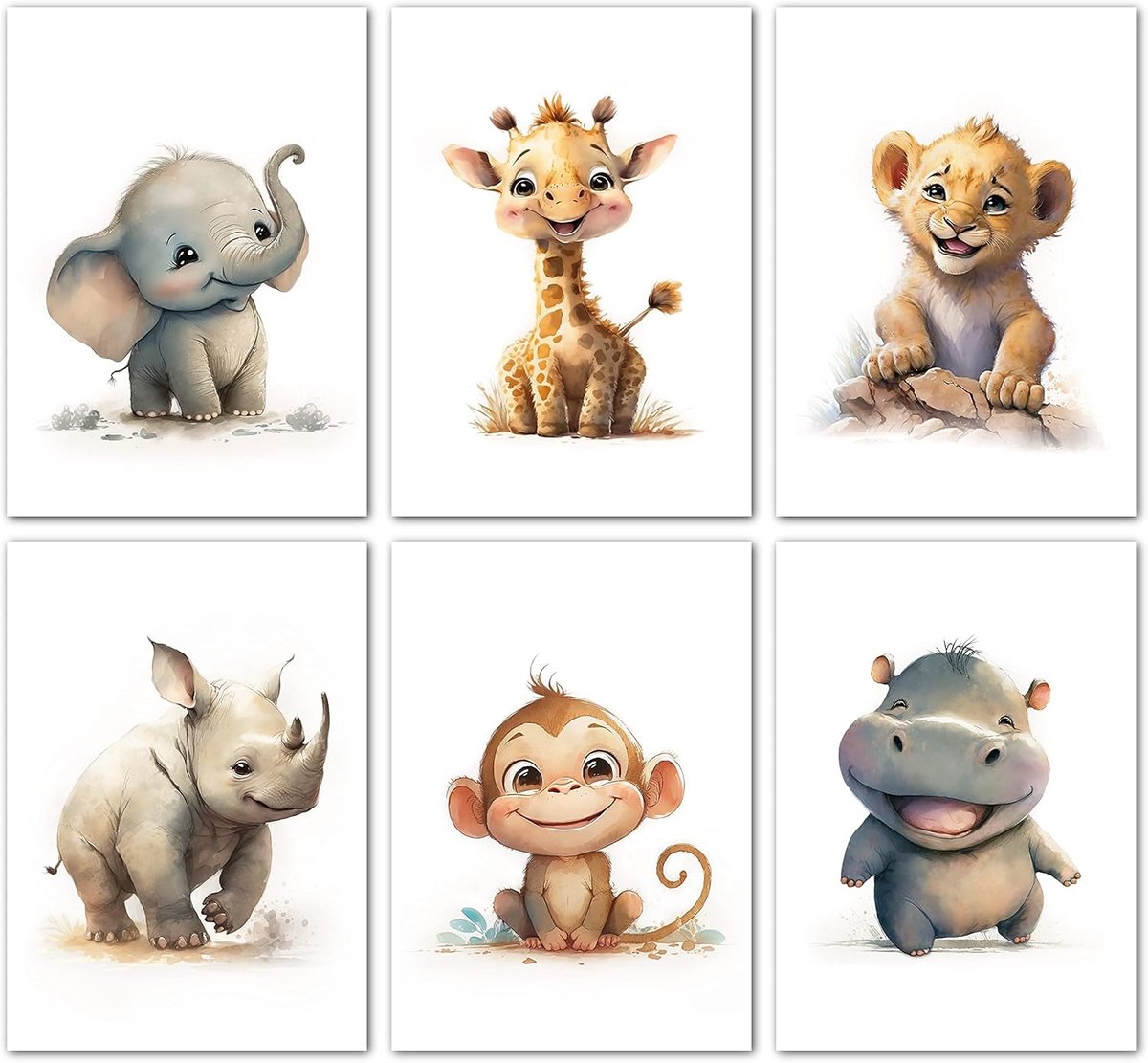 Foto's kinderkamer gelukkige safari dieren poster A4 - beige wanddecoratie - zonder fotolijst - ShopVlot