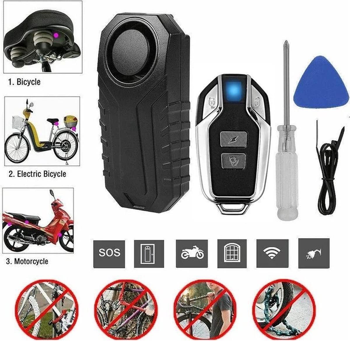 Fietsalarm met afstandsbediening - Waterproof - 113dB geluid - Beveiliging voor fiets en motor - ShopVlot