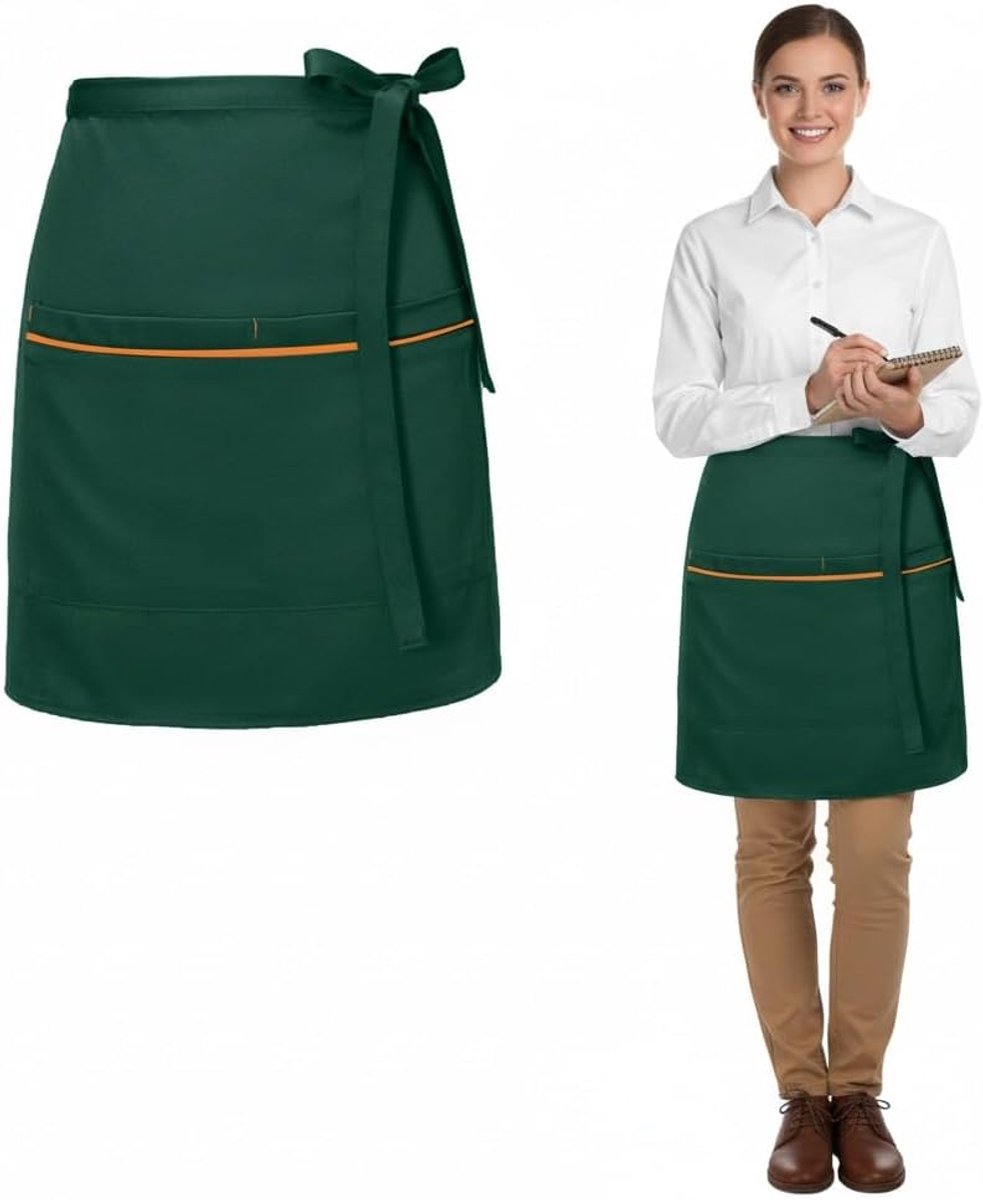 Korte taille schort met 2 zakken - dames schort met stropdas - halve taille voor restaurant en café - ShopVlot